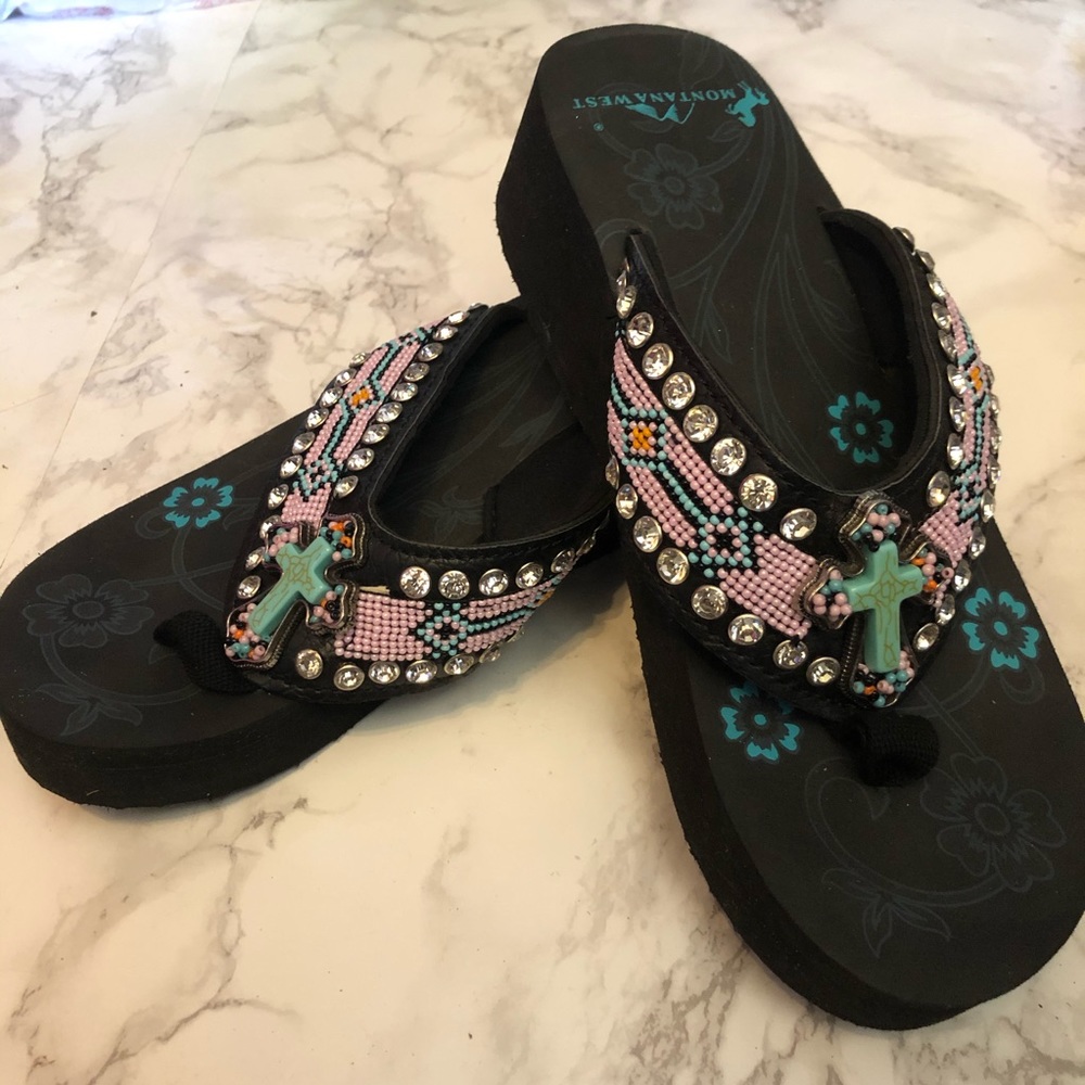 Montana West Beaded Bling Wedge Sandals
